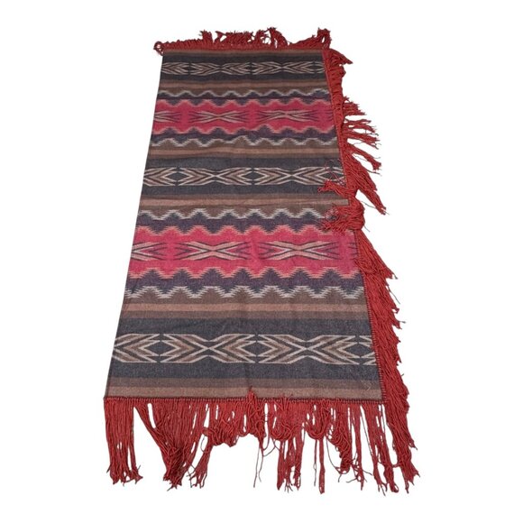 Vintage Handwoven Southwestern Fringed Rug 65" X 32" Buffet Topper Sofa Table - Picture 2 of 3